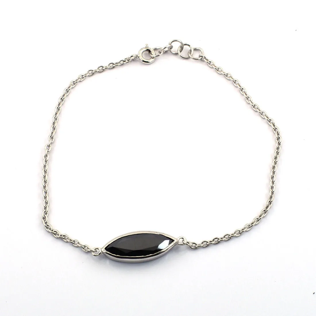 3.50 Ct Marquise Cut Black Diamond Chain Bracelet in Bezel Setting. AAA Certified! Ideal Gift