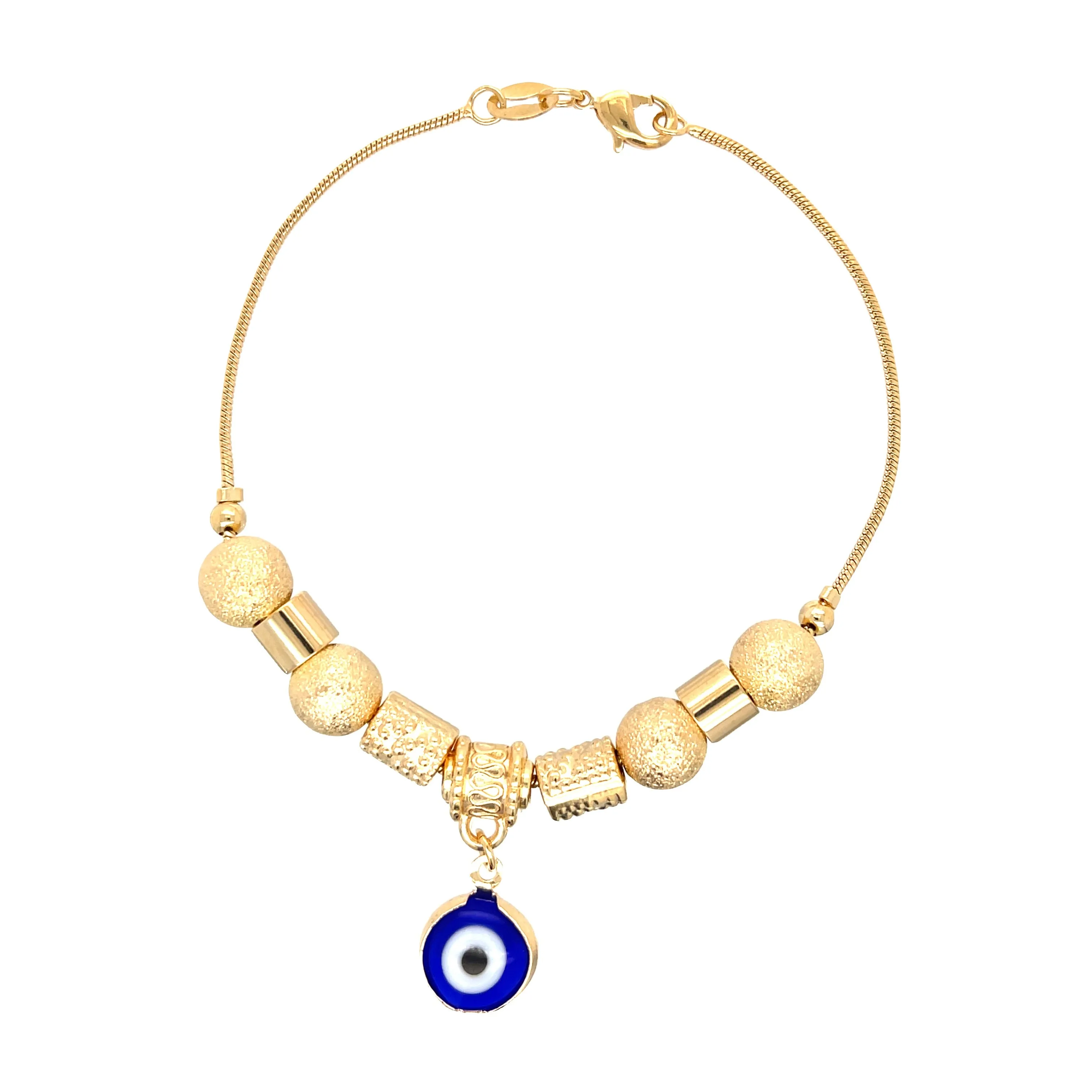 Blue evil eye Charm Bracelet 14k god filled Snake Chain Link