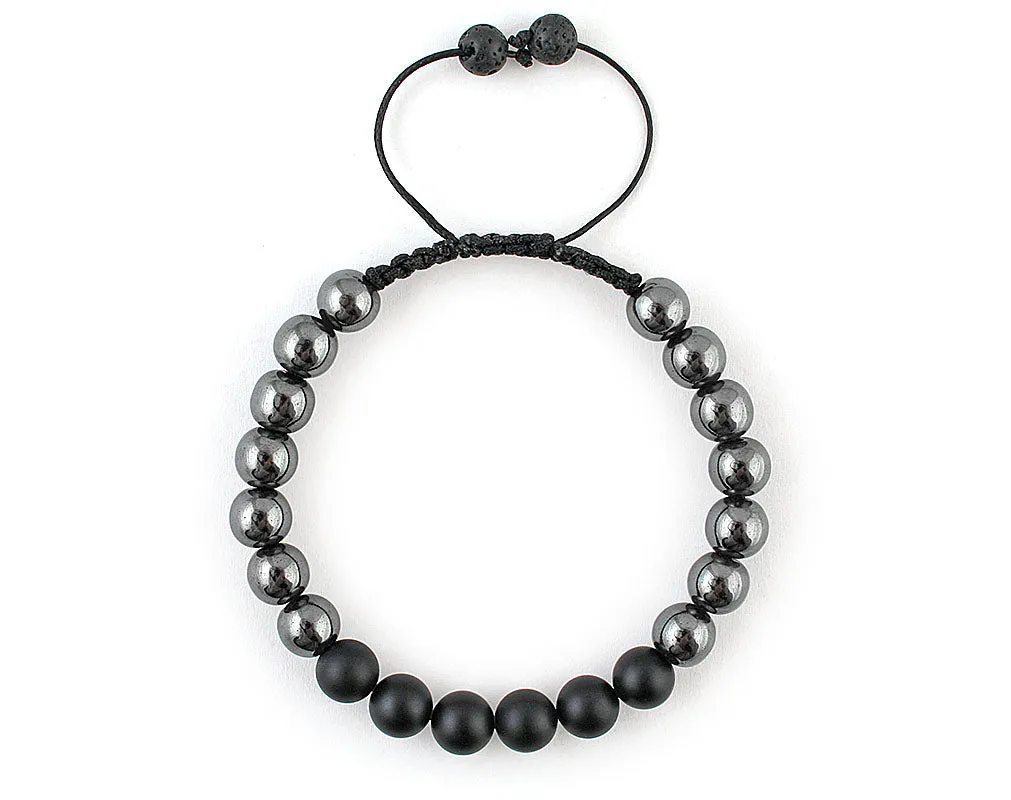 Copy of Adjustable bracelet with non-magnetic hematite and black matte onyx beads