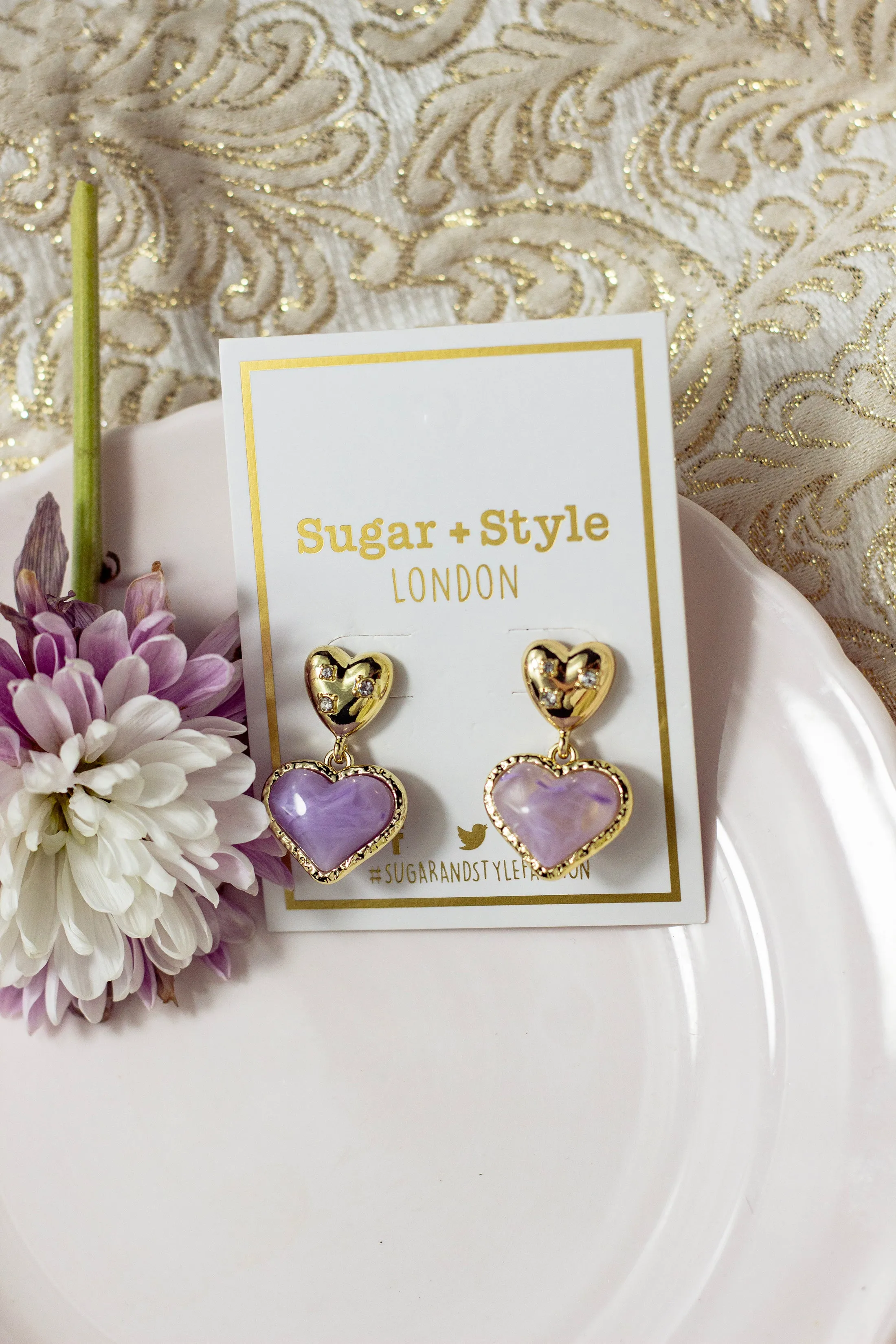Gold Heart Pearl Dangle Earrings