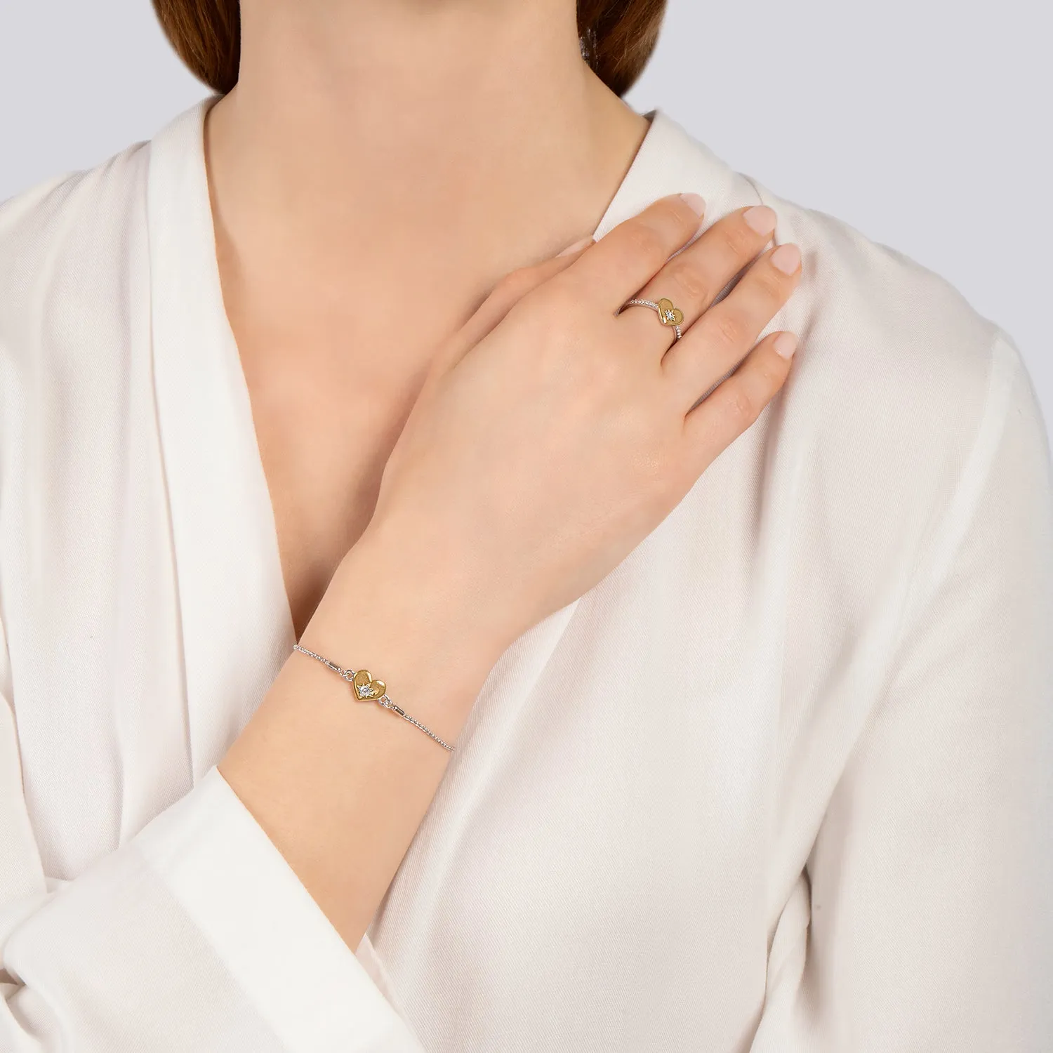 Hallmark Fine Jewelry Heart of Gold Bolo Bracelet in 14K Yellow Gold & Sterling Silver with Diamonds