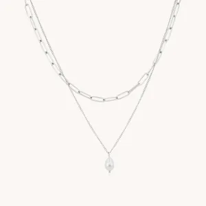 Layered Pearl Necklace, Silver