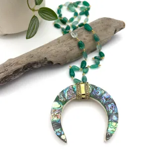 Mother of Pearl Crescent Moon Rosary Necklace Reversible