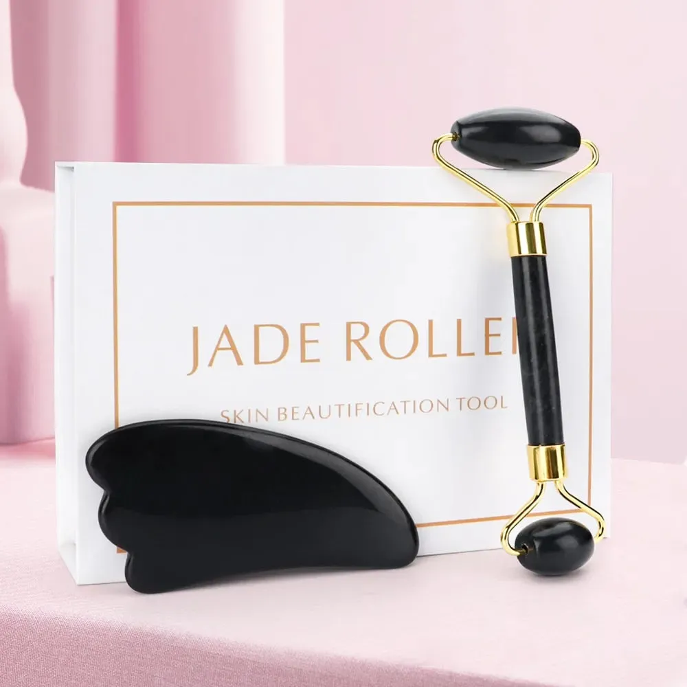 Natural Rose Quartz Facial Massager Face Roller Gua Sha Scraper