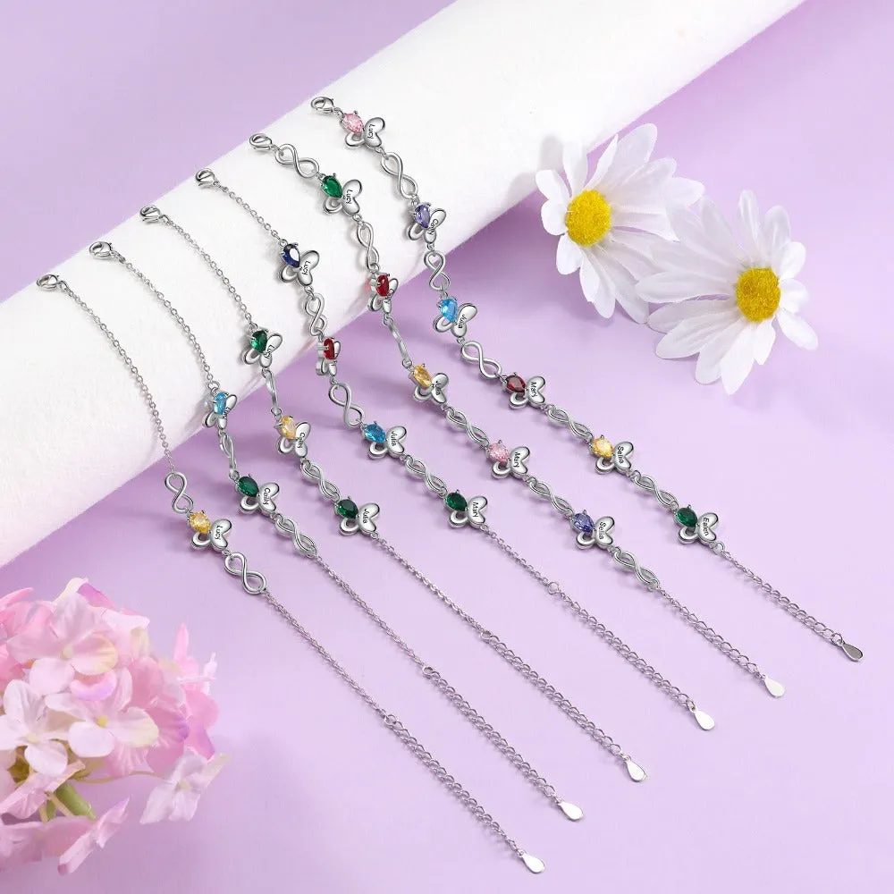 Personalized Butterfly Bracelet With Inlaid 6 Birthstone