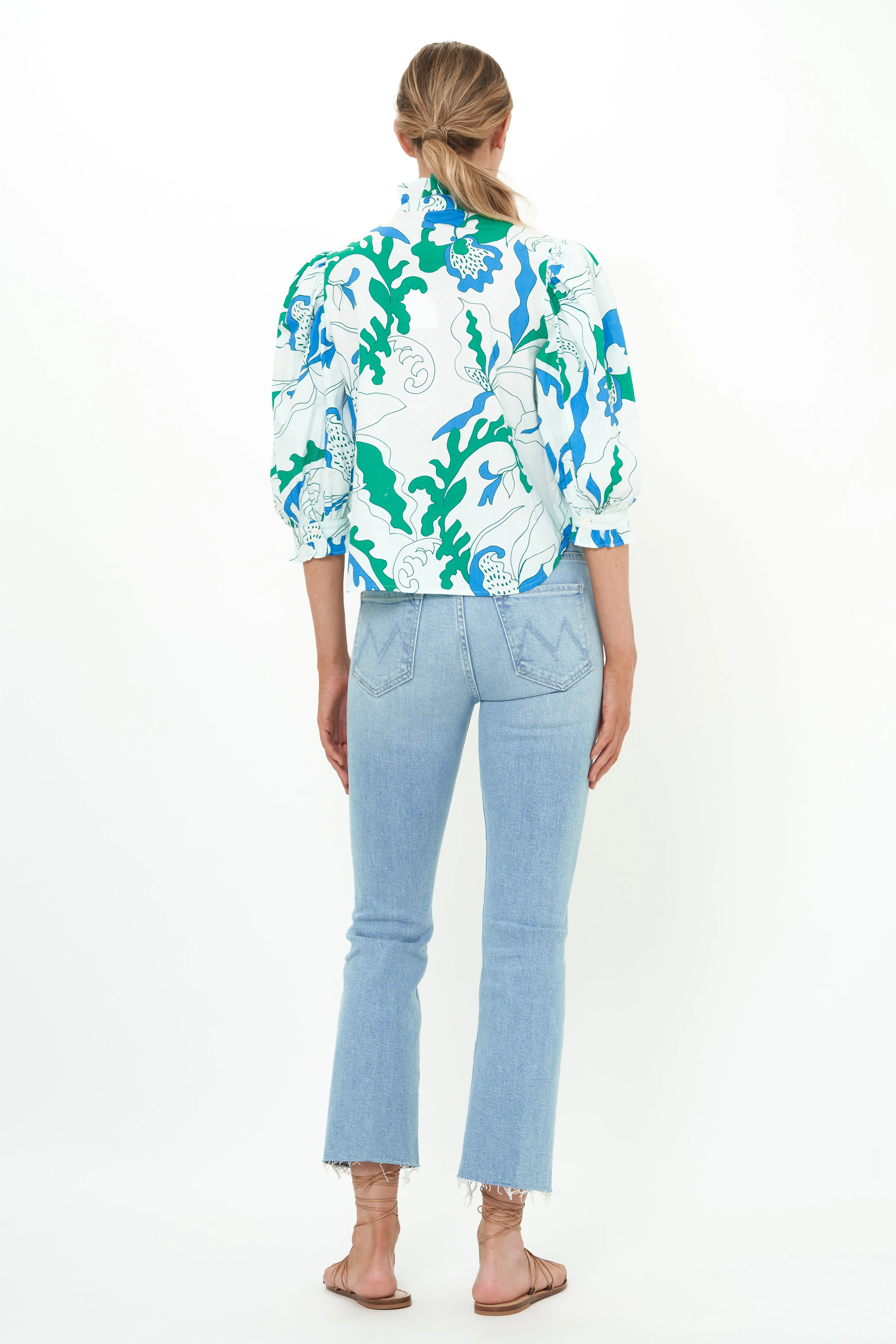 Ruffle Front Button Blouse- Orchid Green