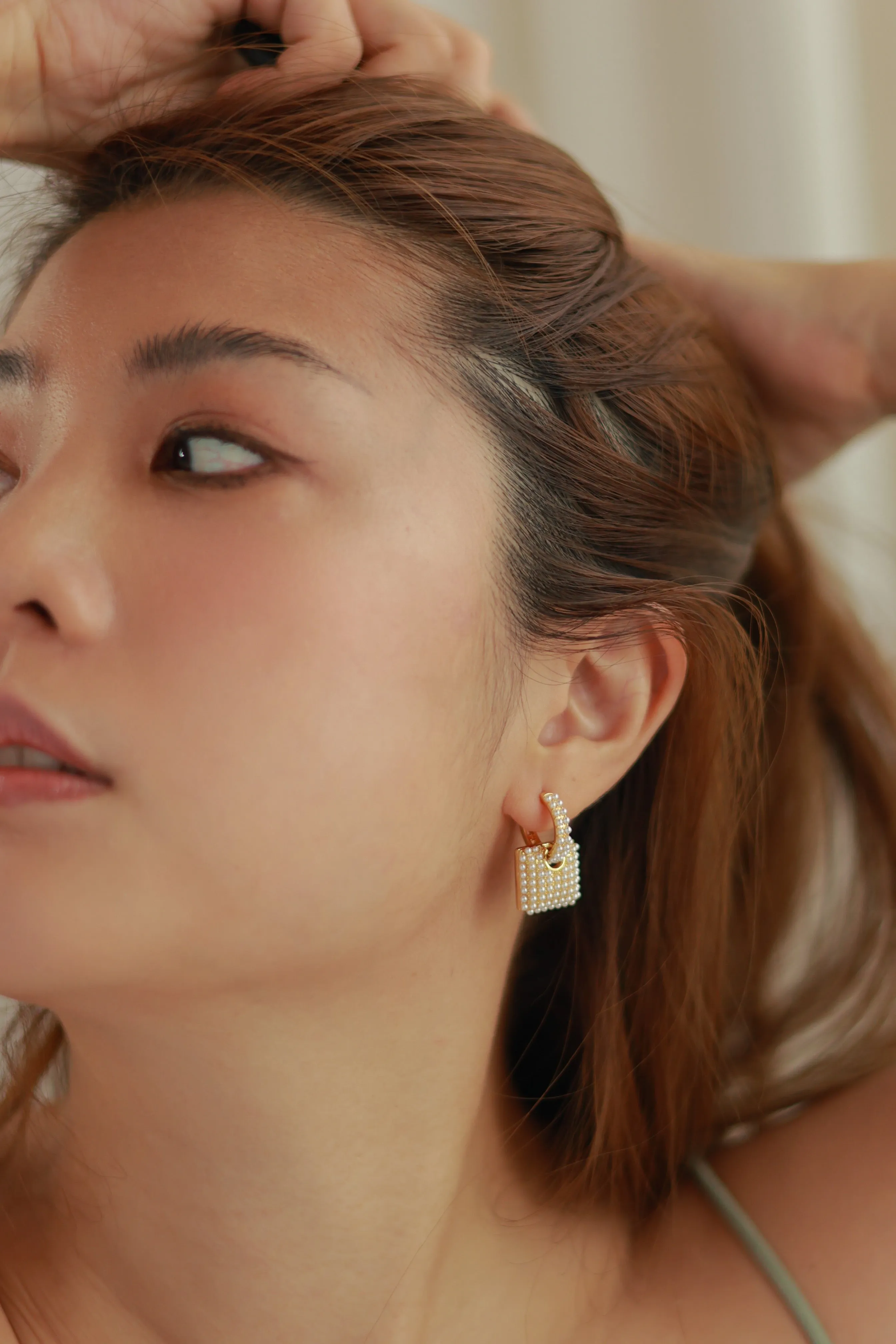 Square Pave Pearl Earrings