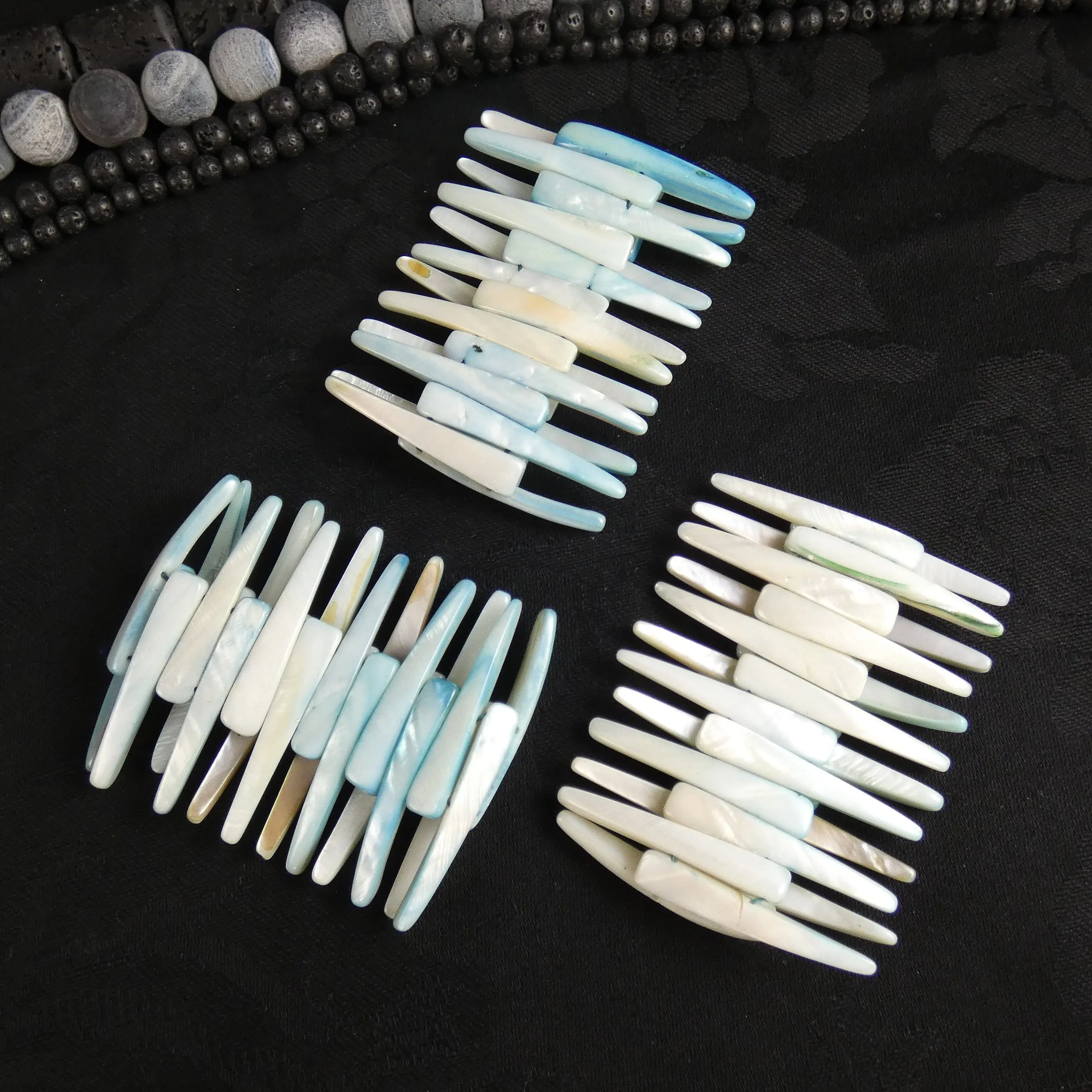 Washed Blue Mother of Pearl Stretch Bracelets (Dyed) (Various)